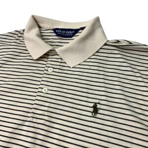 Polo Golf Ralph Lauren Mens XL Cream Black Striped Short Sleeve Polo Shirt